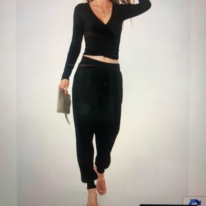 Bobi Ribbed Jogger and faux wrap top.